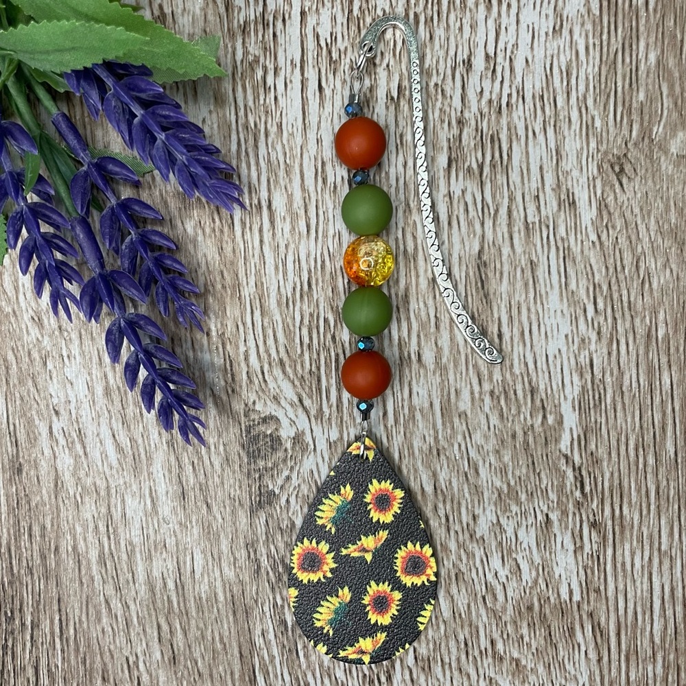 Bookmark Sunflower Handcrafted Artisan Beaded Metal Journal Gift Read Book